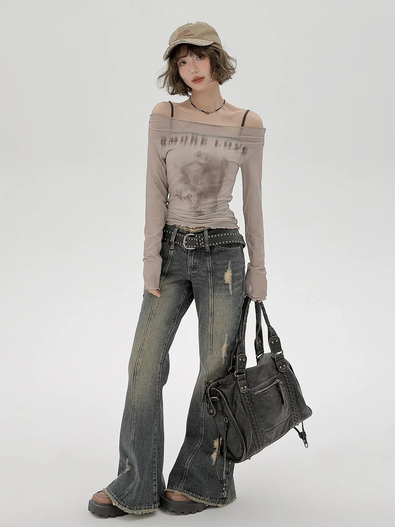 Sheer Inner Camisole Off-the-shoulder Mesh American   T long