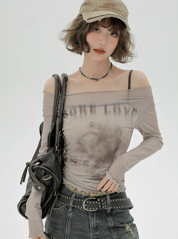 Sheer Inner Camisole Off-the-shoulder Mesh American   T long