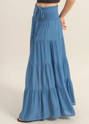 Tranquil Tiered Long Maxi Skirt (Blue)