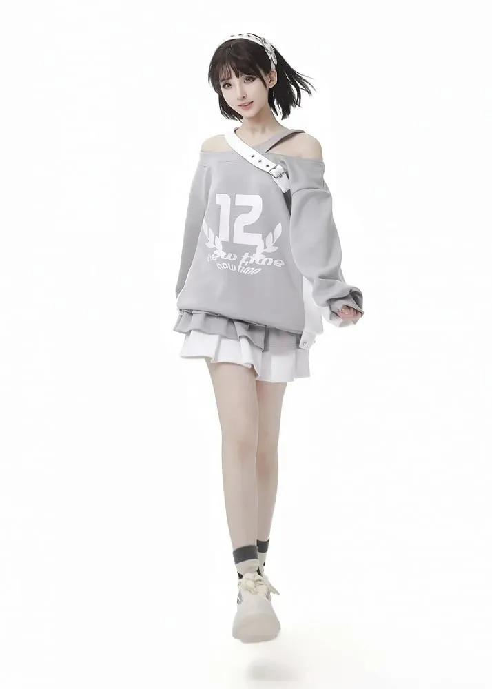 White Colorblock Design Bowknot Tiered Skirt Gray Details